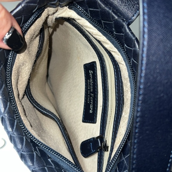 Serajean Ferrara Navy Blue Woven Leather Ziptop Crossbody Bag Made in Italy - Picture 5 of 12